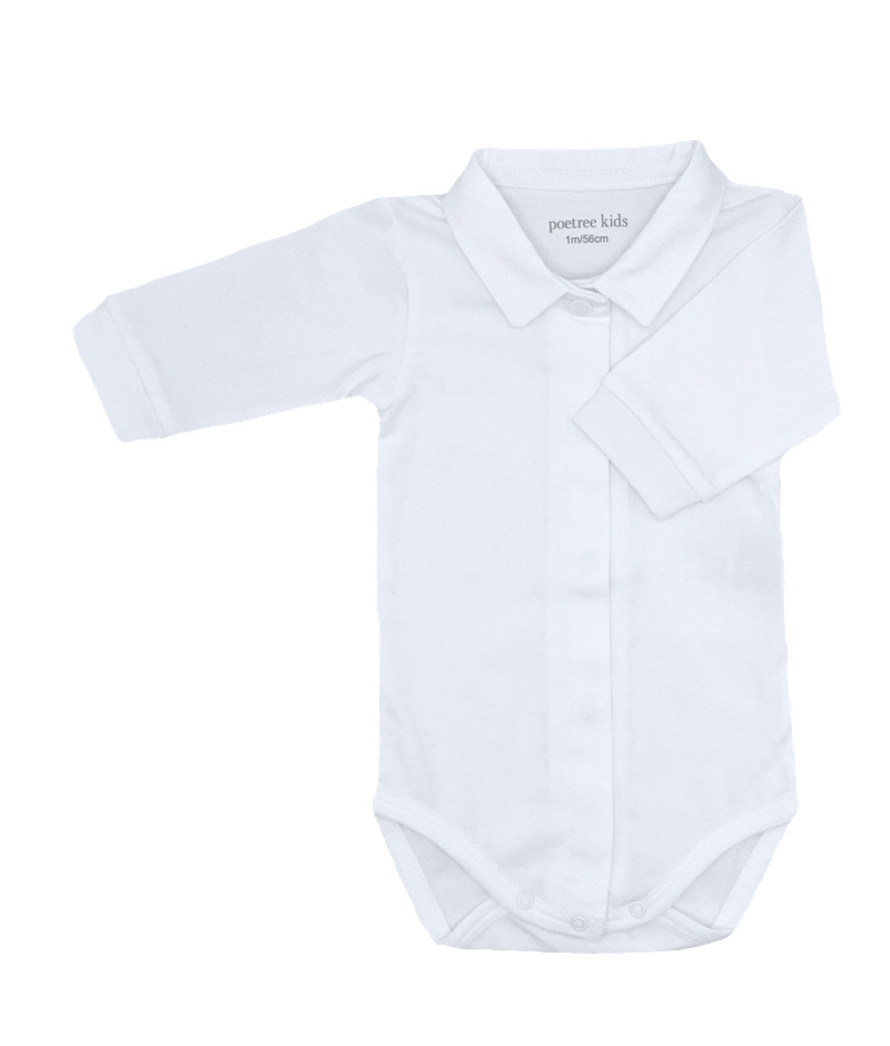 James Long sleeve body/romper with poplin collar and cuffs