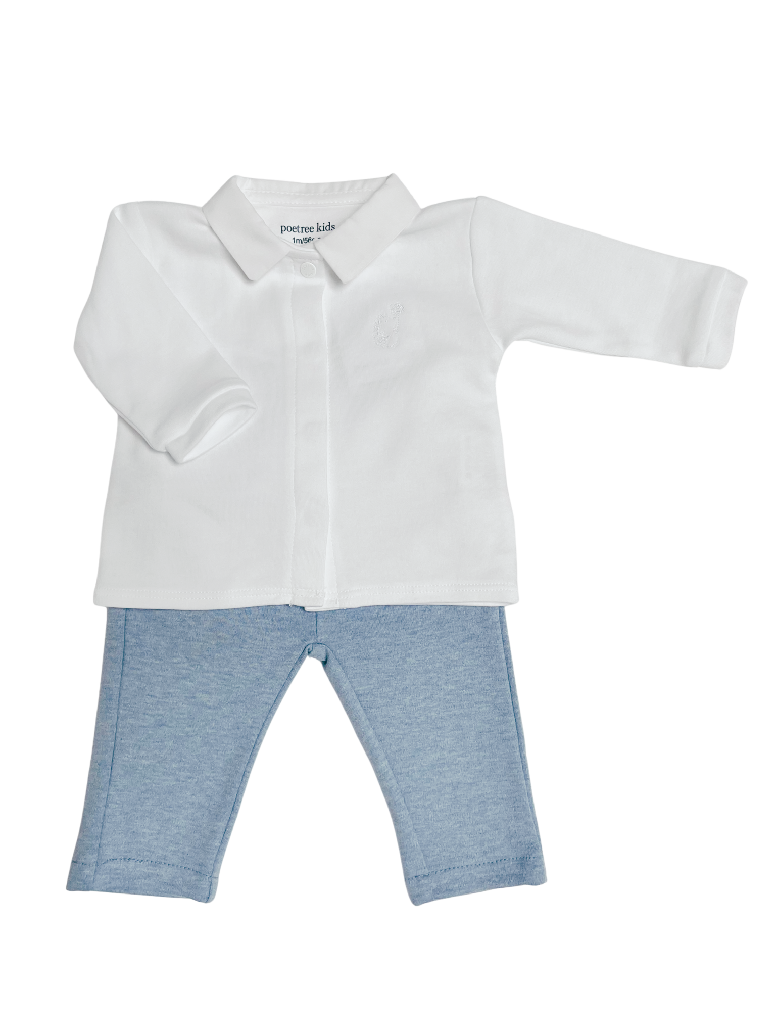 2 - Delige baby set wit shirt met denim blue broekje