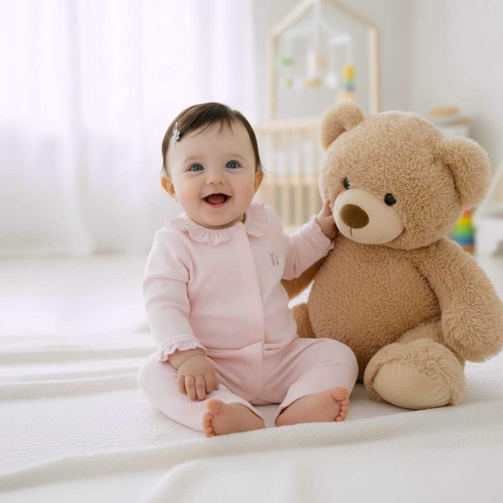 Babypakje Nikki Zacht roze interlock met ruffles