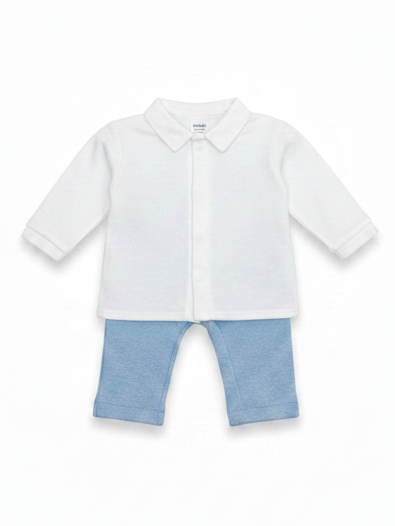 2 - Delige baby set wit shirt met denim blue broekje