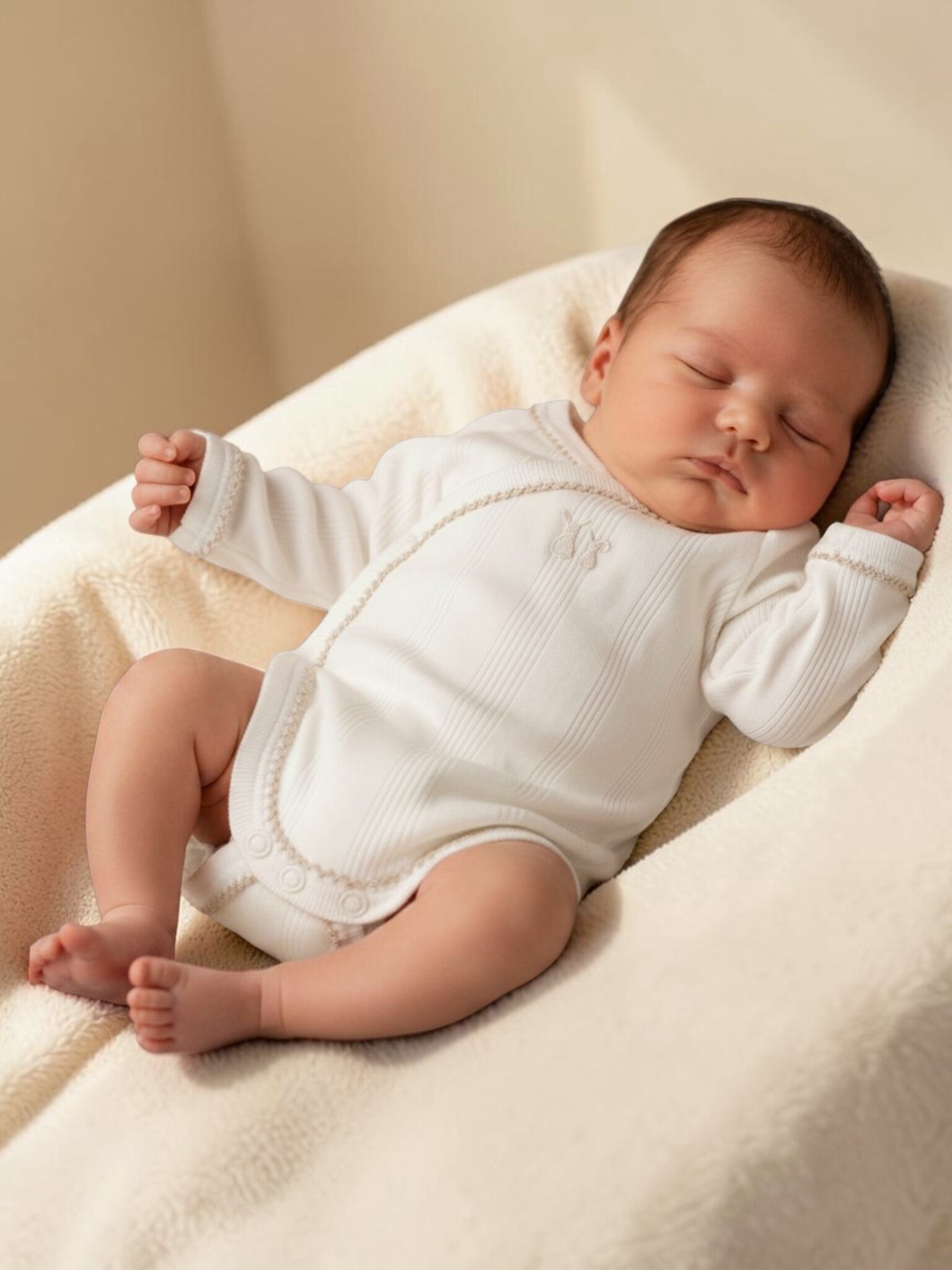 Body/barboteuse bébé manche longue Crème