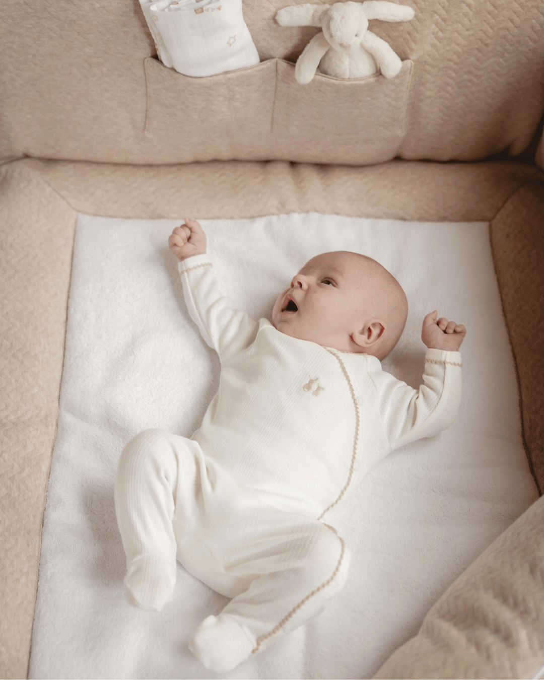 Teddy newborn baby suit rib Cream