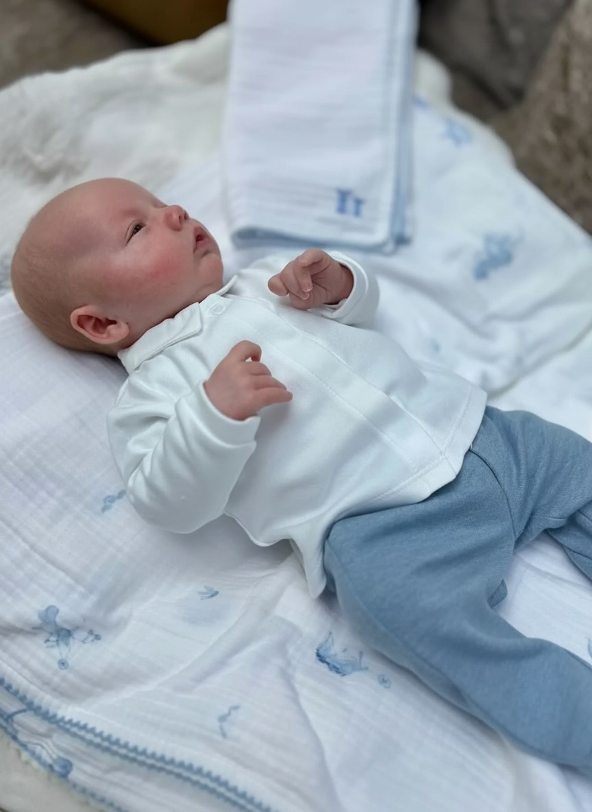 2 - Delige baby set wit shirt met denim blue broekje