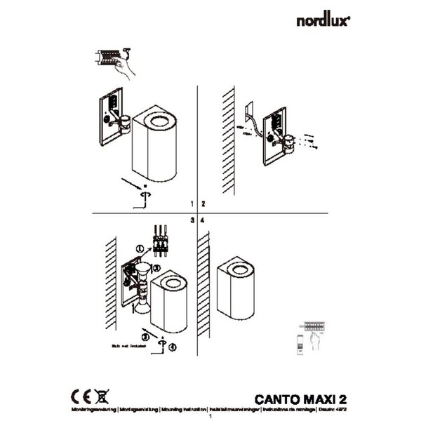 Nordlux Wandlamp Buiten Tweezijdig Gegalvaniseerd - GU10 Fitting - Canto Maxi 2 - 15 jaar garantie