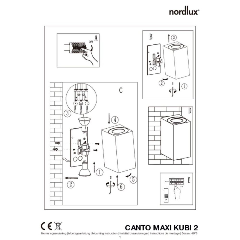 Nordlux Wandlamp Buiten - Tweezijdig - Grijs - GU10 Fitting - Canto Maxi Kubi 2