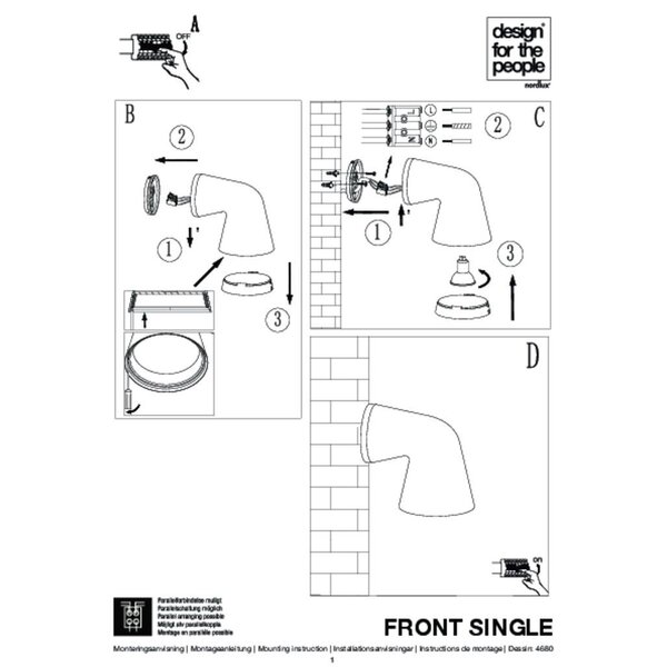 Nordlux Wandlamp Buiten Zwart - GU10 Fitting - IP44 - Front Single