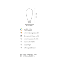 LEDNIFY WiZ Connected Smart LED Filament Rustic Clear - E27 - 6W - 806LM - 2200K-5500K Lednify LEDNIFY WiZ Connected Smart LED Filament Rustic Clear - E27 - 6W - 806LM - 2200K-5500K