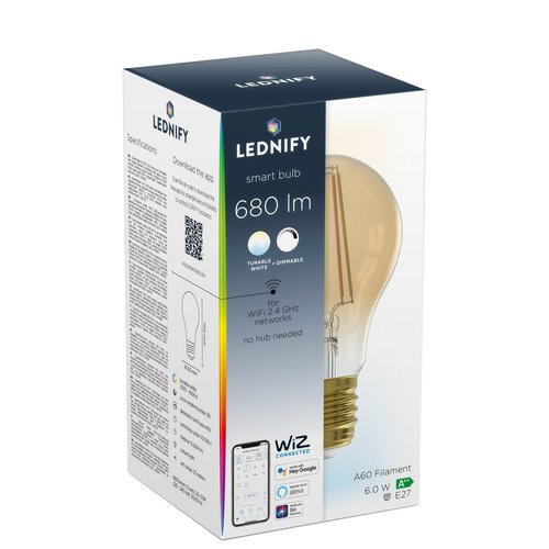 Lednify LEDNIFY WiZ Connected Smart LED Filament Standard Amber - E27 - 6W - 680LM - 2200-4000K