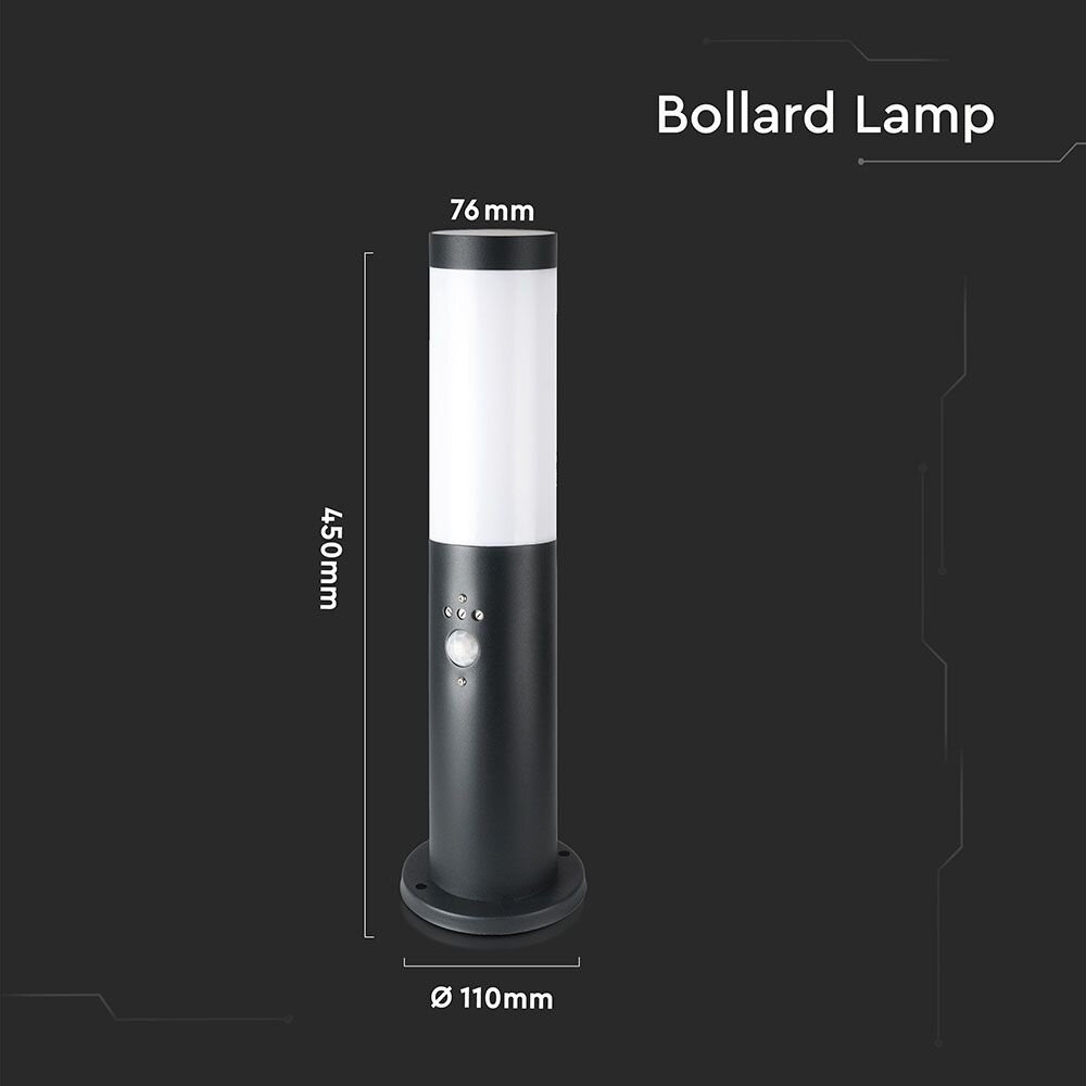 Lightexpert LED Sokkellamp Dally S Incl. Bewegingssensor - E27 Fitting - IP44 - 45cm - Zwart