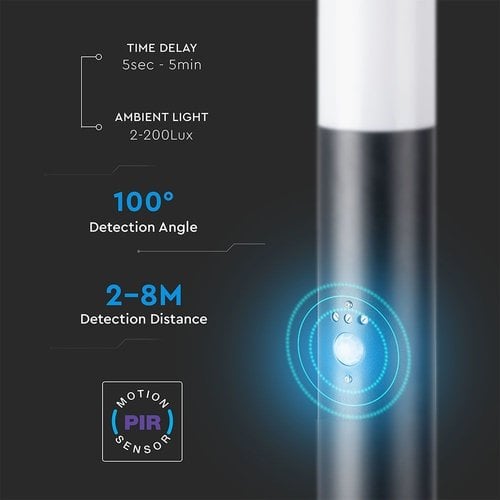 Lightexpert LED Sokkellamp Dally L Incl. Bewegingssensor - E27 Fitting - IP44 - 80cm - Zwart