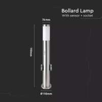 LED Sokkellamp Dally M Incl. Bewegingssensor en 2 Stopcontacten - E27 Fitting - IP44 - 60cm - RVS Lightexpert LED Sokkellamp Dally M Incl. Bewegingssensor en 2 Stopcontacten - E27 Fitting - IP44 - 60cm - RVS