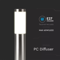 LED Sokkellamp Dally XL - E27 Fitting - IP44 - 110cm - RVS Lightexpert LED Sokkellamp Dally XL - E27 Fitting - IP44 - 110cm - RVS