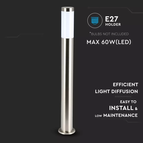 Lightexpert LED Sokkellamp Dally L - E27 Fitting - IP44 - 80cm - RVS