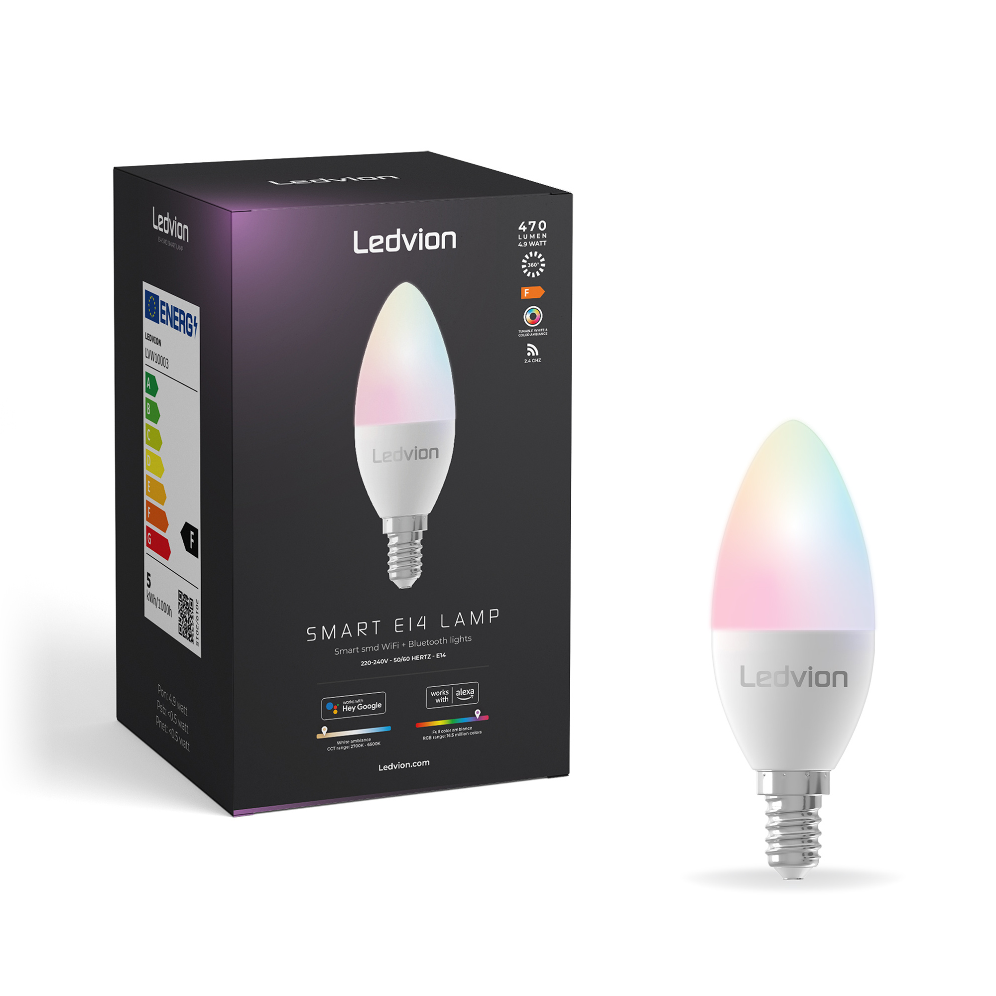 Ledvion RGB+CCT E14 LED Lamp - Wifi - Dimbaar 5W - Lightexpert.nl