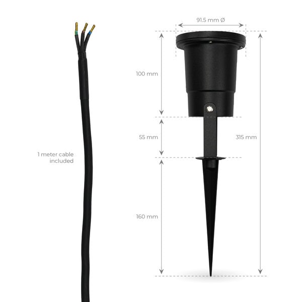 Ledvion IP65 - LED Prikspot - 1 Meter Kabel - Aluminium - GU10 Fitting