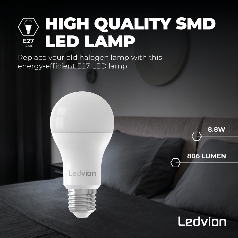 Ledvion Dimbare E27 LED Lamp - 8.8W - 6500K - 806 Lumen