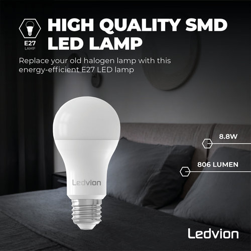 Ledvion Ledvion Dimbare E27 LED Lamp - 8.8W - 6500K - 806 Lumen