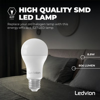 10x Dimbare E27 LED Lampen - 8.8W - 2700K - 806 Lumen - Voordeelpak Ledvion 10x Dimbare E27 LED Lampen - 8.8W - 2700K - 806 Lumen - Voordeelpak