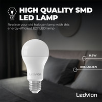 10x Dimbare E27 LED Lampen - 8.8W - 4000K - 806 Lumen - Voordeelpak Ledvion 10x Dimbare E27 LED Lampen - 8.8W - 4000K - 806 Lumen - Voordeelpak