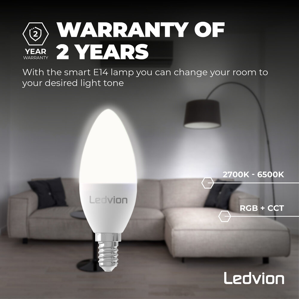 Ledvion Smart RGB+CCT E14 LED Lamp - Wifi - Dimbaar - 5W