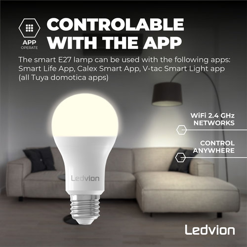 Ledvion Smart CCT E27 LED Lamp - 2700-6500K - Wifi - Dimbaar - 8W - 6 Pack