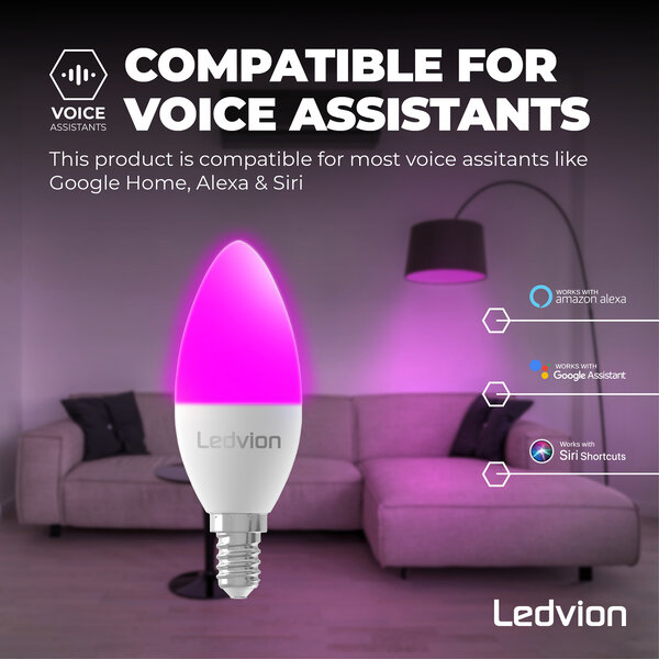 Ledvion Smart RGB+CCT E14 LED Lamp - Wifi - Dimbaar - 5W - 10 Pack