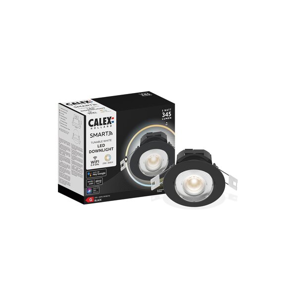 Calex Calex Smart LED Inbouwspots 5W - CCT - 345 Lumen - Ø85 mm - Zwart