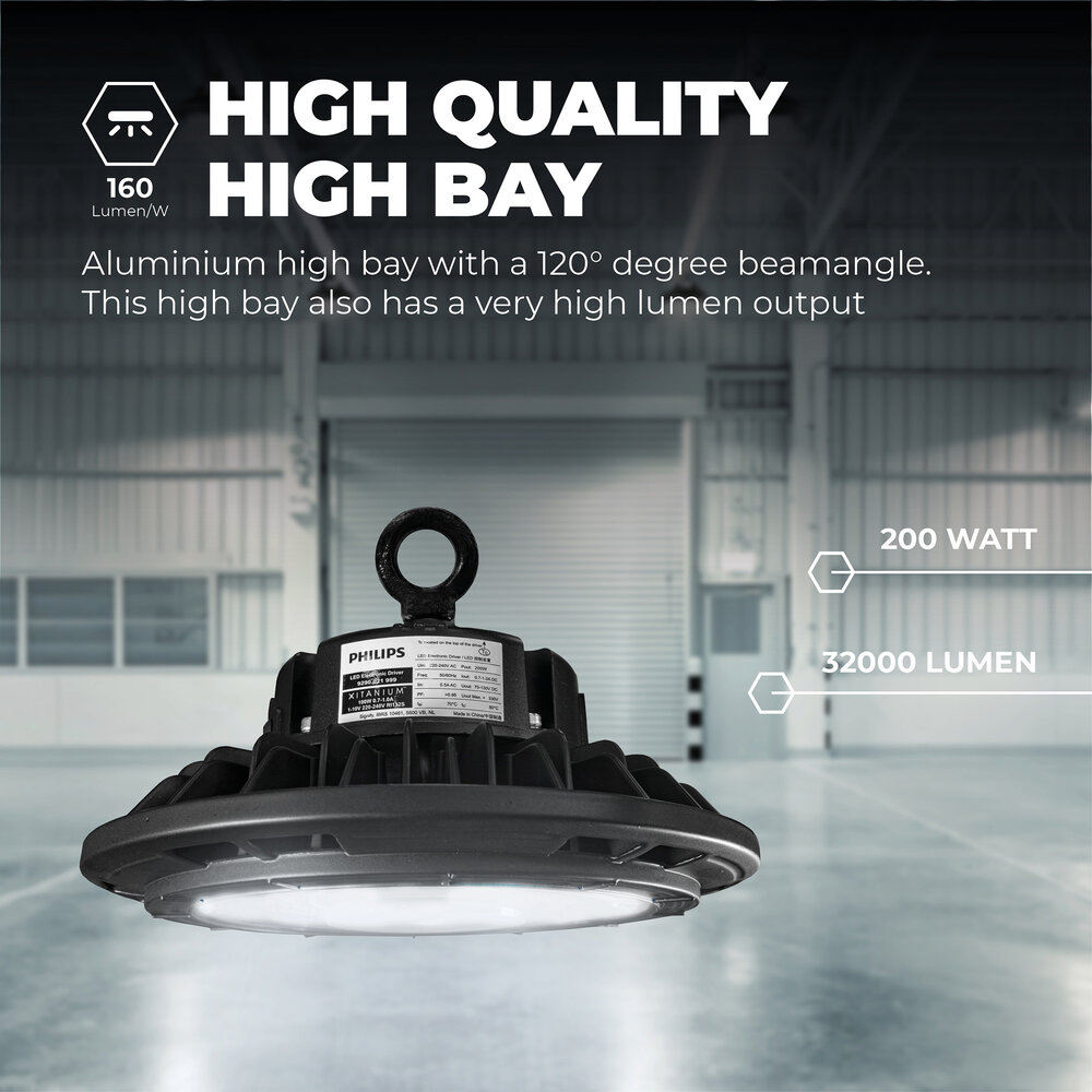 Lightexpert LED High Bay 200W - Philips Driver - 120° - 160lm/W - 4000K - IP65 - Dimbaar - 5 Jaar Garantie
