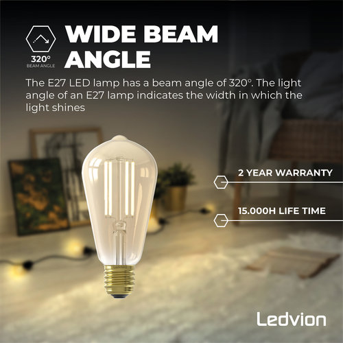 Ledvion Ledvion Dimbare E27 LED Lamp Filament - 4.5W - 2100K - 470 Lumen