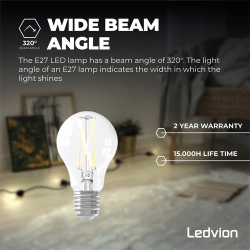 Ledvion Ledvion Dimbare E27 LED Lamp Filament - 7.5W - 2700K - 806 Lumen