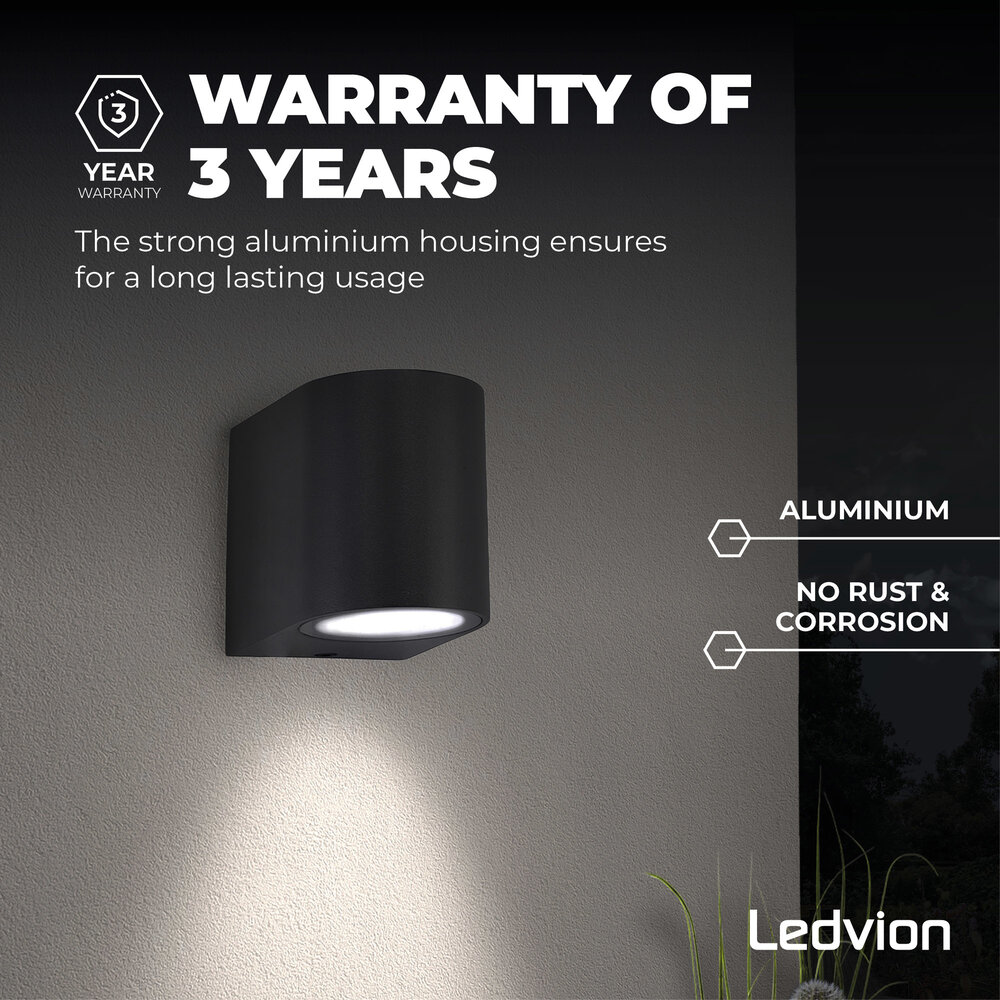Ledvion Wandlamp Buiten - Sacramento - GU10 Fitting - Zwart