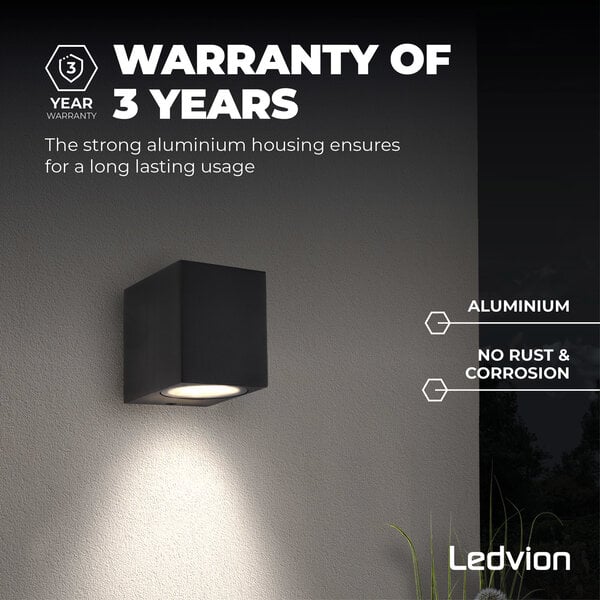 Ledvion LED Wandlamp - Dimbaar - IP54 - GU10 Fitting - Zwart - Geschikt voor Binnen & Buiten