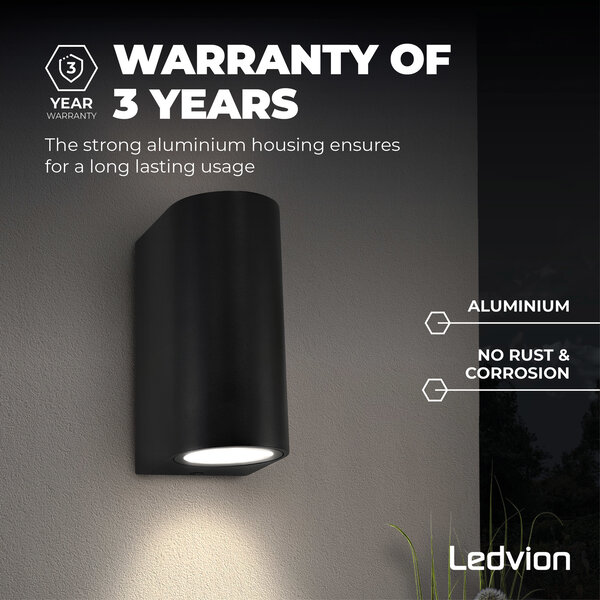 Ledvion Wandlamp Buiten - Santa Barbara - GU10 fitting - Zwart