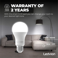 Ledvion Smart RGB+CCT E27 LED Lamp - Wifi - Dimbaar - 8W - 10 Pack