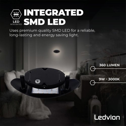 Ledvion LED Wandlamp Buiten Oval Zwart - 3000K - 9W - IP54