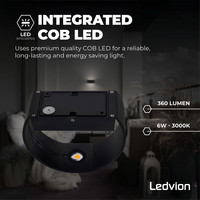LED Wandlamp Buiten Mensa Zwart - 3000K - 6W - IP54 Ledvion LED Wandlamp Buiten Mensa Zwart - 3000K - 6W - IP54