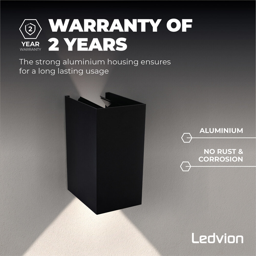 Ledvion LED Wandlamp Buiten Up & Down Cube Zwart - 3000K - 9W - IP54