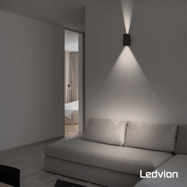 Ledvion LED Wandlamp Buiten Up & Down Cube Zwart - 3000K - 9W - IP54