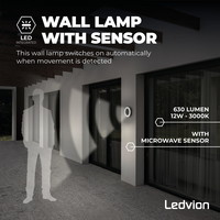 LED Wandlamp Met Sensor Thebe - Zwart Ledvion LED Wandlamp Met Sensor Thebe - Zwart