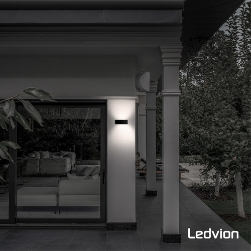 Ledvion LED Wandlamp Buiten Norma Zwart - 3000K - 9W - IP54