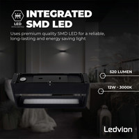 LED Wandlamp Buiten Selena Zwart - 3000K - 12W - IP54 Ledvion LED Wandlamp Buiten Selena Zwart - 3000K - 12W - IP54