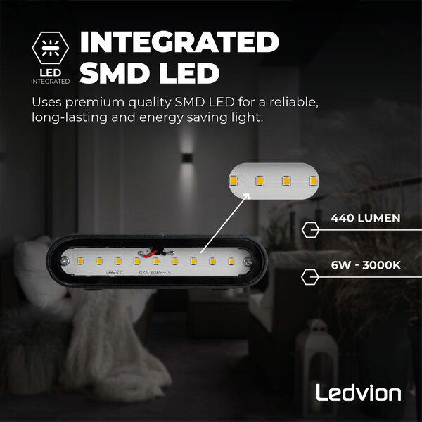 Ledvion LED Wandlamp Buiten Mira S Zwart - 3000K - 6W - IP54