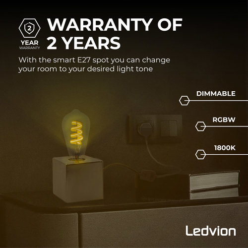 Ledvion Smart RGB+1800K E27 LED Lamp Filament  - Wifi - Dimbaar -  5W