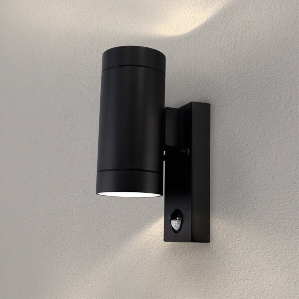 Ledvion LED Wandlamp met Sensor - IP54 - GU10 Fitting - Up & Down - Zwart - Geschikt voor Binnen & Buiten