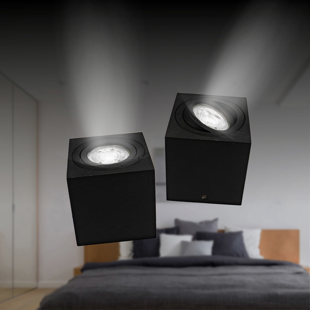 Lightexpert Dimbare LED Opbouwspot  - Vierkant - Zwart - 5W - 2700K - Kantelbaar