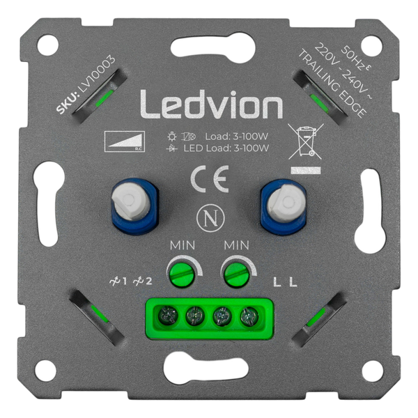 Ledvion LED Duo Dimmer 2x 3-100 Watt - 220-240V - Fase Afsnijding