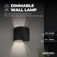 Ledvion Dimbare LED Wandlamp Buiten Rond Zwart - Tweezijdig - 3000K -  7W