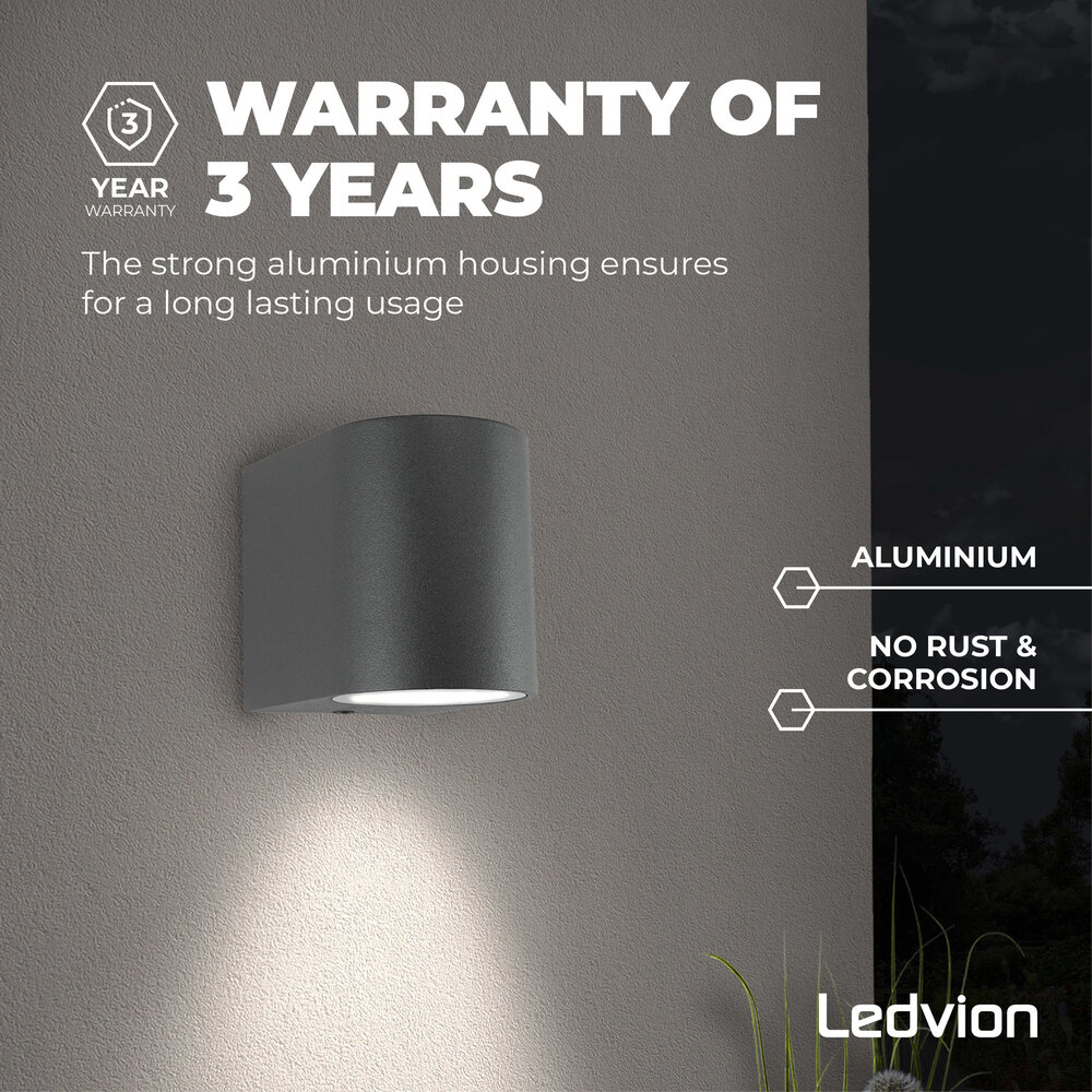 Ledvion Wandlamp Buiten - IP54 - GU10 Fitting - Rond Antraciet