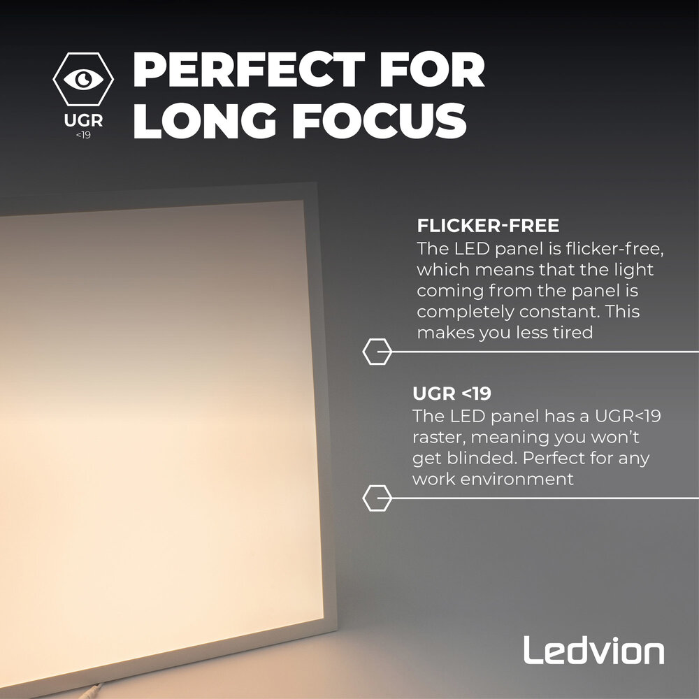 Ledvion Samsung LED Paneel 60x60 - 36W - 125 lm/W - UGR <19 - 3000K  - 5 Jaar Garantie