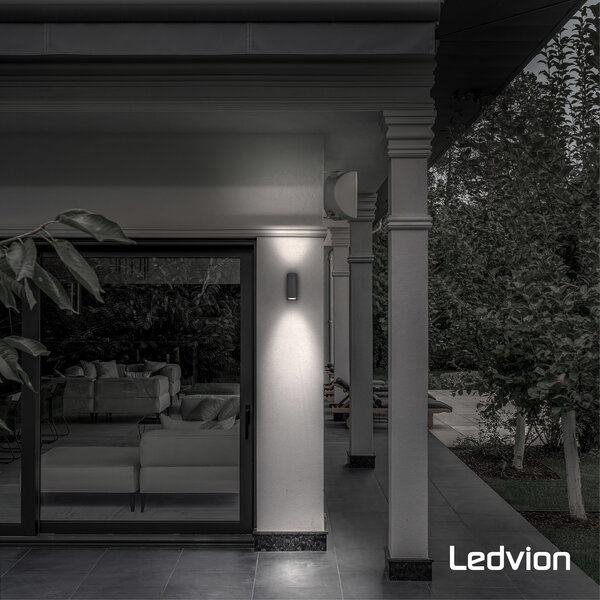 Ledvion Wandlamp Buiten - Rond Antraciet - 2 Zijdig